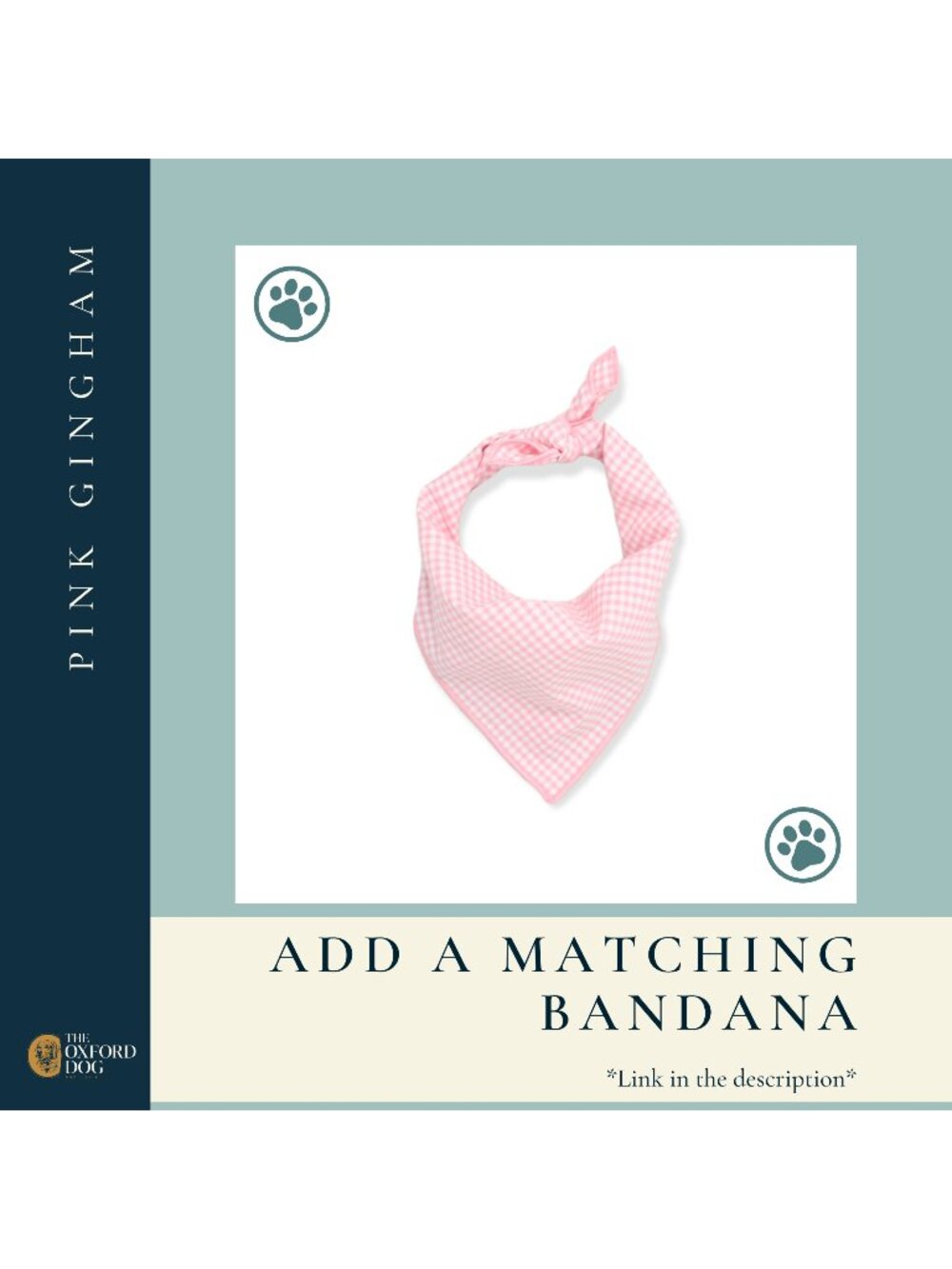 Pink Gingham Dog Bandana Large Up To 23 Inches Neck Handmade USA
